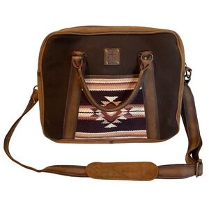 STS Ranchwear Messenger Bag Brown Leather Canvas Serape Laptop Briefcase Case